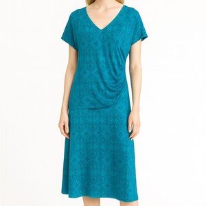 Kuhl Blue Verona Ruched V Neck Crossover Dress Coolmax Outdoors Hiking Size XL